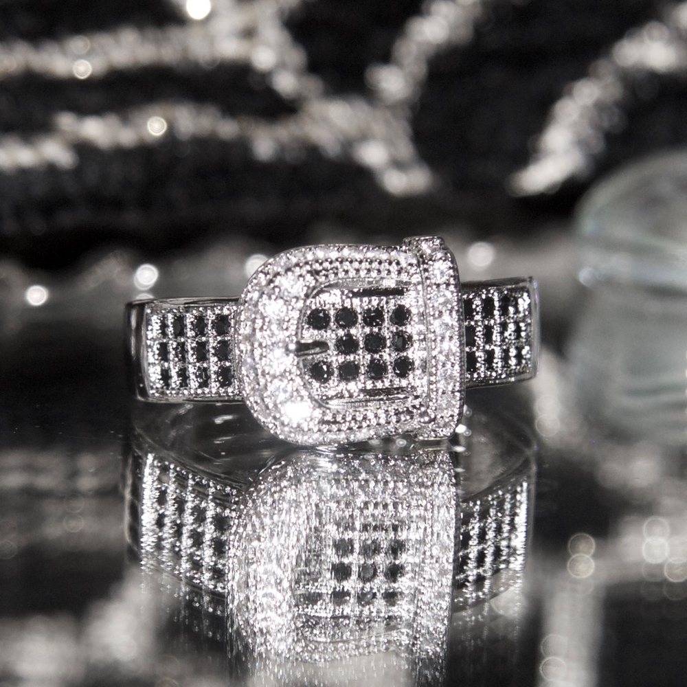 14kt Gold Dipped "Black And White Buckle" Ring - image 1